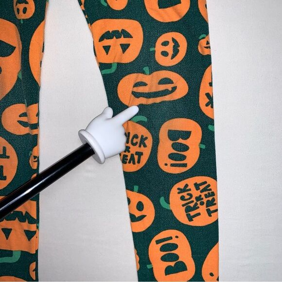 LulaRoe Halloween Jack O Lantern Pumpkin Leggings Girl’s Large Green Orange Fall - Picture 6 of 9